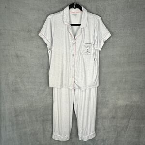 Life Is Good Pajama Set Women Large Gray Wine Glass Short Sleeve Pants PJs Comfy